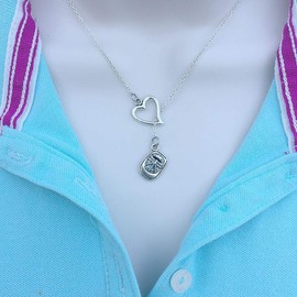 I Love Firefighter Silver Helmet Lariat Y Necklace.