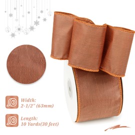DINDOSAL Copper Wired Ribbon 2.5" x 10 Yard CopperWired Christmas Tree Ribbon for Bows Making Copper Ribbon for Gift Wrapping, Wreaths, Crafts, Home Decor