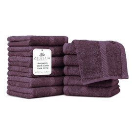Villa Celestia 100% Cotton Wash Cloth for face & Body Set of 12, (12 x 12 inches) Sustainable, Soft, Highly Absorbent, Combed Cotton Wash Cloths Pack of 12 for Hotels, Spa, Bathroom, Dorm, Burgandy