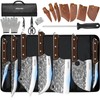 MDHAND 14PCS Professional Butcher Knife Set with Roll Bag, Heavy