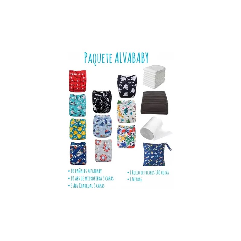 Paquete Todo Incluido Pañales Ecológicos Unitalla Alvababy