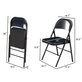 VOLIX Metal Folding Chairs Steel Frame with Double Hinged for Office Kitchen Dinning Wedding Patio and Garden,No Assembly, Set of 4, Black