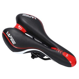 Ludus Felix Saddle, Faux Leather, Bicycle, Waterproof, No Buttock Pain, Super Thick, Perforated, Road Bike, Cross Bike, Mountain Bike, Unisex (Red)