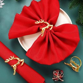 CosyAurora Christmas Napkin Rings Set of 6, Napkin Buckle Xmas Party Dinner Table Decorations (Golden Reindeer, 6PCS)