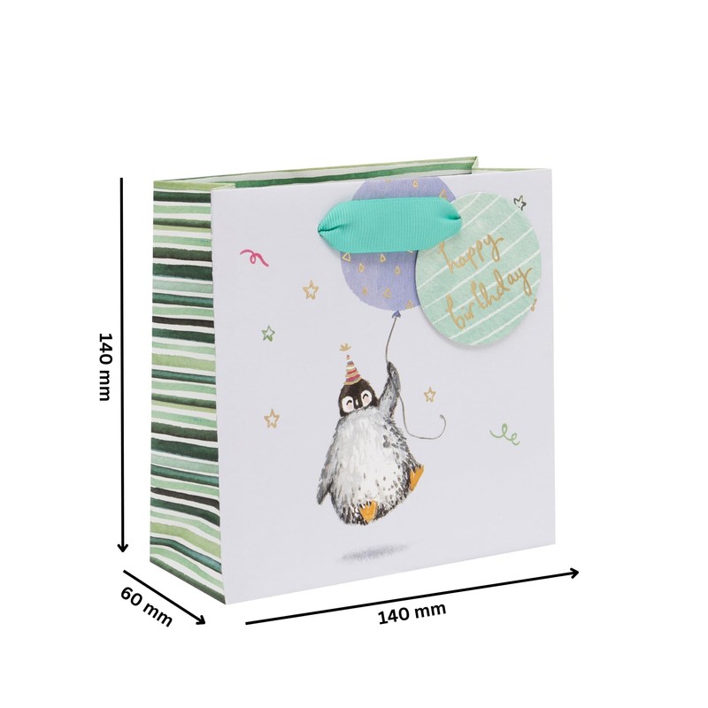 Glick Small Birthday Penguin Gift Bag, Luxury Recyclable Bag for