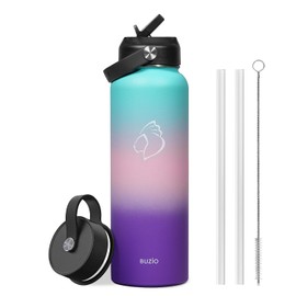 BUZIO 40oz Insulated Water Bottle, Stainless Steel Double Wall Water Flask (Cold for 48 Hrs) Leak Proof Sports Bottles Jug with Straw Lid and Flex Cap Metal Canteen for Gym Travel Camping, Hydrangea