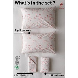 Luxape Elegant Bow Bedding Sheets Set – 1 Flat Sheet - 1 Fitted Sheet - 2 Pillowcovers - Coquette Aesthetic, Pink - Soft, Breathable & Cozy Sheet - Bow Girly - Bow Decor (Pink Bows, Twin)