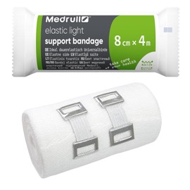 Stück Dauerelastische Universal Binden 8cm x 4 m Elastic Light BANDAGE - Universalbinde mit 2 Clips - Gedehnt, Luftdurchlässig, Elastisch 2 Pcs Box