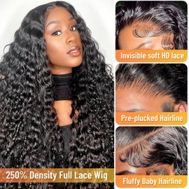 13x6 Deep Wave Lace Front Wigs Human Hair Wigs 12A 28 Inch 250 Density HD Transparent Wet and Wavy Lace Front Wigs Human Hair Glueless Deep Curly Lace Frontal Wigs Human Hair Pre Plucked for Women