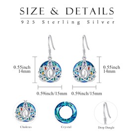 Lotus Earrings 925 Sterling Silver Chakra Earrings Dangle Chakra Crystal Lotus Yoga Jewelry Gifts Energy, Sterling Silver, Cubic Zirconia