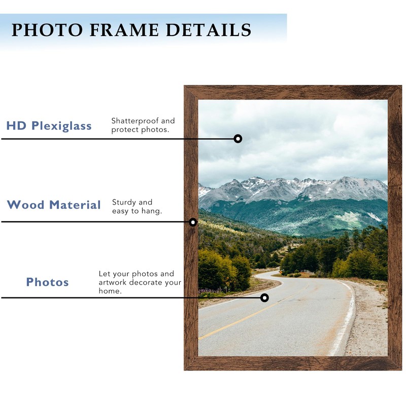 QOTIB 10x13 Picture Frame Deep Brown for Wall Hanging, Wood