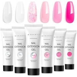 Makartt Poly Nail Gel Set - 6 Colors Nail Extension Gel Long Lasting Gel Builder Nail Enhancement Gel 15ML Each Nail Thickening Solution for Nail Art Salon DIY at Home 15ML Clear White 4 Pink Shades