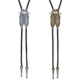 WEBEEDY 2 PCS Bolo Tie Cicada Bolo Tie Pendant Handmade Western Cowboy Leather Necktie Cool Retro Costume Accessories for Father Husband Brother Shirt,Suit,Leisure Clothes(Gold,Silver)