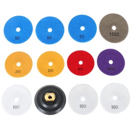 findmall 4" Diamond Polishing Pads with 1Pcs Backer Pad, 11Pcs 50-1500 Grit