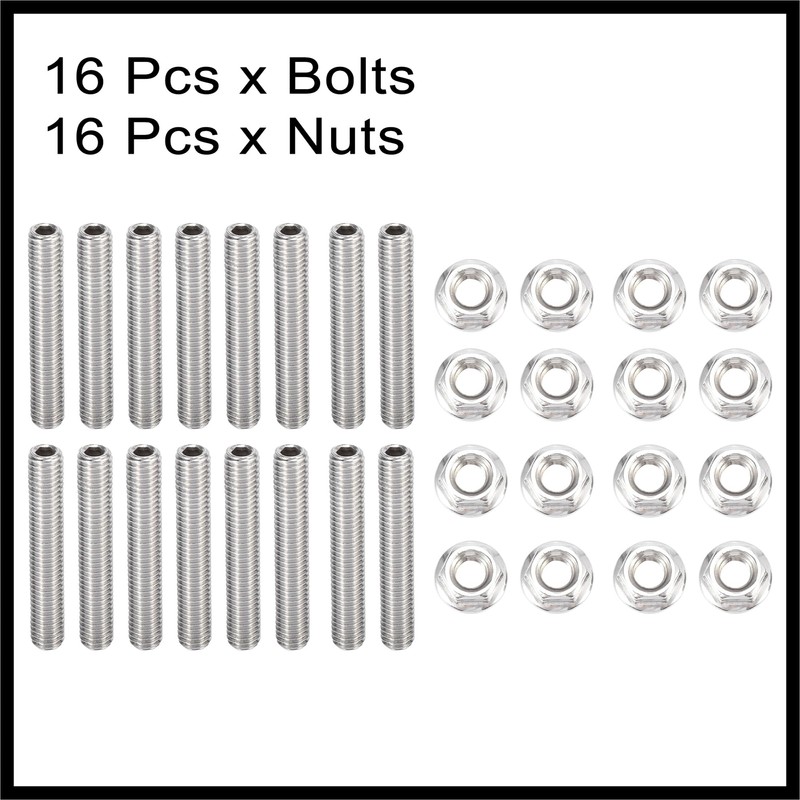 Hihaha 16pcs Stainless Steel Exhaust Manifold Bolt Stud Hardware for