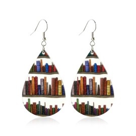 GELVTIC Bohemian Wood Teardrop Dangle Earrings - Acrylic, Brass, Boho Vintage Retro Geometric - Female, Multicolor, 2 Count