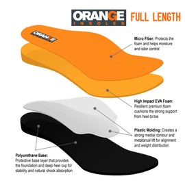 Orange Full Length A Fits Men's Shoe 4-4.5, Women's 5.5-6 Uses a Heel Cup, Contoured Medial Arch, and Metatarsal pad to Help with Better Alignment and Weight Distribution