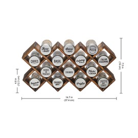 Kamenstein 10 Jar Criss-Cross 2-in-1 Spice Organizer for Countertop or Wall with Spices Included, FREE Spice Refills for 5 Years, Gray Wash Bamboo with Metal Caps