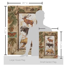 Breeze Decor Woodland Adventures Kit Wildlife Outdoor Deer Bear Wolf Pet Nature Farm Animal Creature Decoration Banner Small Yard Gift Double-Sided, House & Garden Flags Set w/Flagpole, Made in USA