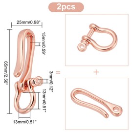 PH PandaHall 4pcs 2 Sizes Solid U Shape Hook Car Loop Pocket Clip, Rose Gold, Length-2.5"