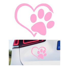 DXNQ Pet Dog Paw Puppy Love Heart Vinyl Decal, 4.6" 3.7" Heart with Dog Paw Print Reflective Bumper Sticker, Cute Waterproof Puppy Footprint Heart Decal for Window Laptop Wall (Pink)