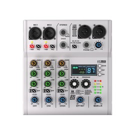 Yamnweo XR-4 professional wireless DJ audio mixer -4-channel Bluetooth controller sound mixer, USB audio interface, with DSP 99 preset effects, used for music production and karaoke（white）