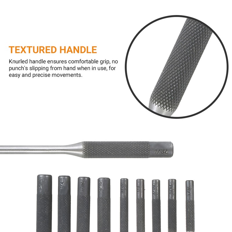 9 Pieces Roll Pin Punch Set Steel Punches Hand Pin
