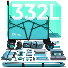 Sekey Wagon Cart with Big All-Terrain Beach Wheels, Collapsible Heavy Duty Extended Wagons with Taligate, Foldable Utility Carts for Camping, Garden, Outdoor, Grocery, Sports. Turquoise