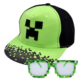 Miinnecraft Kinder Baseball Cap, 2PCS Baseballkappe und Sonnenbrille Sonnenschutz Cap Schirmmütze Baseballmütze Einstellbare Kappe Sonnenbrillen Cartoon Snapback Cap Set für Kinder Ab 2 Jahren
