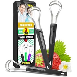 3 Pack Metal Tongue Scraper for Kids - Durable Stainless Steel Tongue Scraper Cleaner for Adults - Includes Travel Case - Oral - Color: 3 Pack - Black