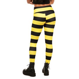 Tipsy Elves Bumble Bee Striped High Waisted Leggings w/Keypocket at Waistband for Women Size Medium