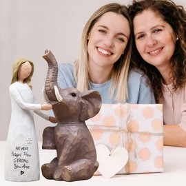 AUMELO Elephant Gifts for Women Adults, Unique Elephant Gifts, Birthday Gift for Woman Mom Grandma Senior Elder, Elephants Women Embrace Hand-Painted Resin Figurine