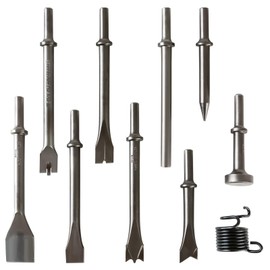 DUPDMKIN 10 Pcs Pneumatic Air Hammer Bits Heavy Duty Air Chisel 0.401" Shank High Carbon Steel Chisel Bits (with spring)