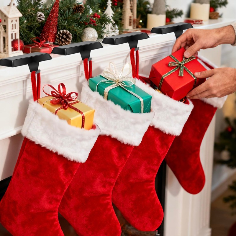 Komotu 4 Pcs Metal Christmas Stocking Holders for Mantle -