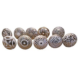 Pushpacrafts Xfer 10 Pcs Gold White Vintage Ceramic Flower Furniture Knobs 003