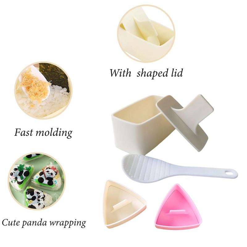 4Pcs Onigiri Mould Set,Portable Onigiri Mold Bring Rice Spoon Wrapper