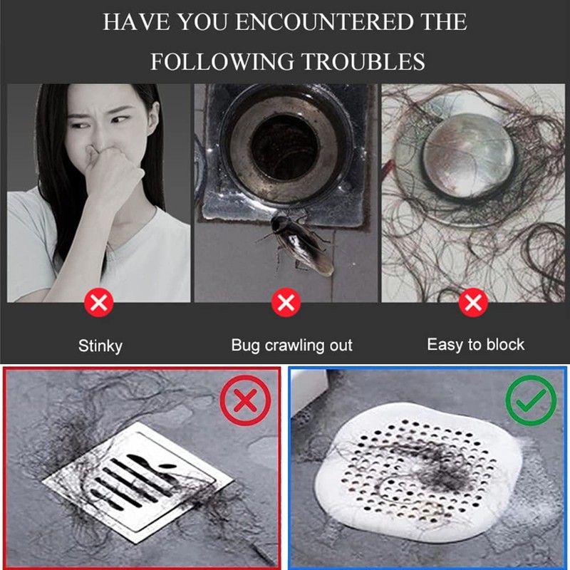 3 Pack Drain Cover Hair Catcher Pad, Silicone Tube Trap