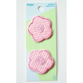 Wright's Two Pink Swirl Center 1 5/8" Flowers Iron On Appliques wp-350