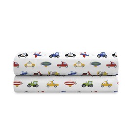 dream FACTORY - Juego de sábanas Ligeras de Microfibra para niños, súper Suaves, fáciles de Lavar, acogedoras, Bolsillo de 10 Pulgadas, tamaño Individual, Azul, Tractores y Coches