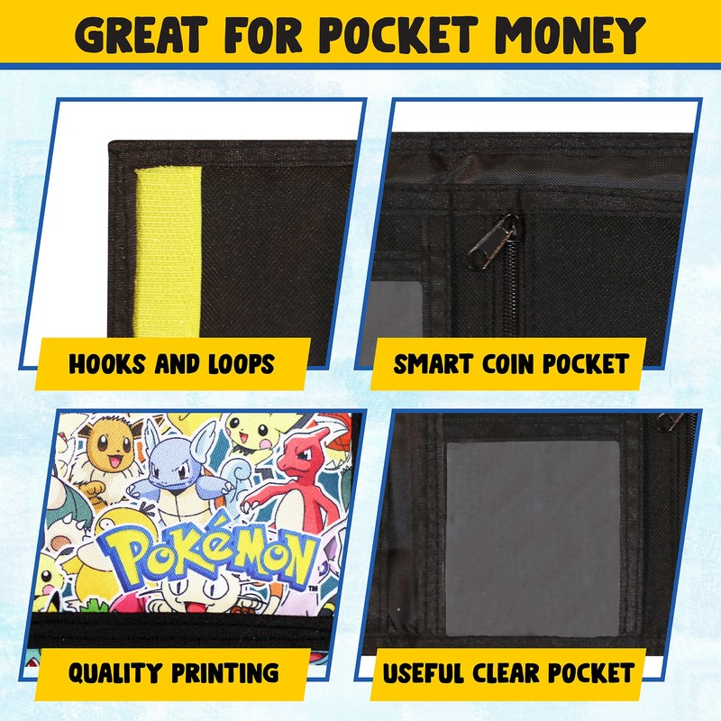 PoKéMoN Wallet for Boys & Kids, Trifold Purse Canvas Velcro