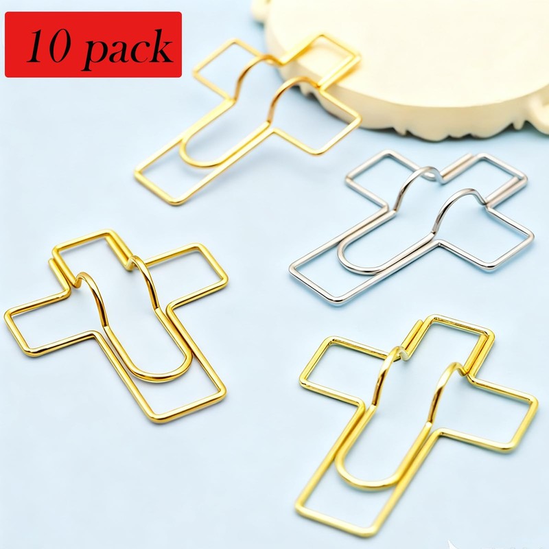 Golden Cross Shaped Pen Clips - 10 Pack, Pen Clip