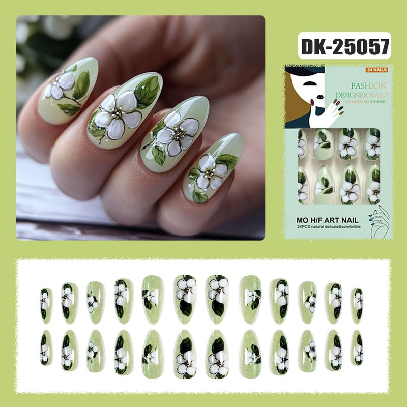 Cute Medium Short Almond Press on Nails 24Pcs False Fake