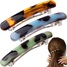 STSTR 3PCS French Barrette Hair Clips for Women, 2.48 Inch Small Tortoise Shell Hair Clip, Curved Glossy Thin Hair Flat Hair Accessories for Women (3 Colors) - Oval