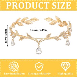 MIRKUZI Tiaras in Bijouterie, Crown Leaves Water Drops, Full Diamonds, Bridal Headpiece, Hair Bands, Necklace, Dual Purpose Hair Accessories (Gold)