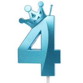 Blue Crown Birthday Candle 4, 4 Candles for Birthday Cakes,Number 4 Crown Candle,4th Birthday Candles Sparkle Decoration for Birthday Party Wedding Anniversary Celebration Supplies