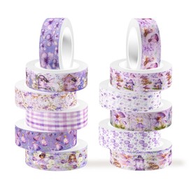 Fairy Washi Tape 12 Rolls Purple Decorative Tape Masking Tape for Memo Taking Supplies Scrapbooking DIY Crafts Gift Wrapping