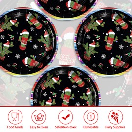 50Pcs Christmas Mexican Paper Plates 9 Inch Disposable Mexican Feliz Navidad Party Decorations Christmas Mexico Cactus Dessert Plates for Winter Xmas Fiesta Holiday Carnival Birthday Party Supplies