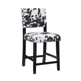 Linon Cole Black Wood 24" Seat Height Counter Stool with Black and White Cow Print Upholstered Seat and Back