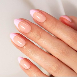 MOYOU LONDON Gel Press On Nails - Elegant Short Almond French Tip False Nails, Long-lasting & Comfortable Soft Fake Nails with Glue, Reusable Natural Stick On Nails for Women, 32 Pcs in 16 Sizes