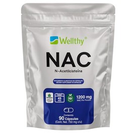 Wellthy NAC N-Acetilcisteína 90 Cápsulas. 1200mg por Porción, VCaps Cápsulas Veganas, Empaque Bottle Free